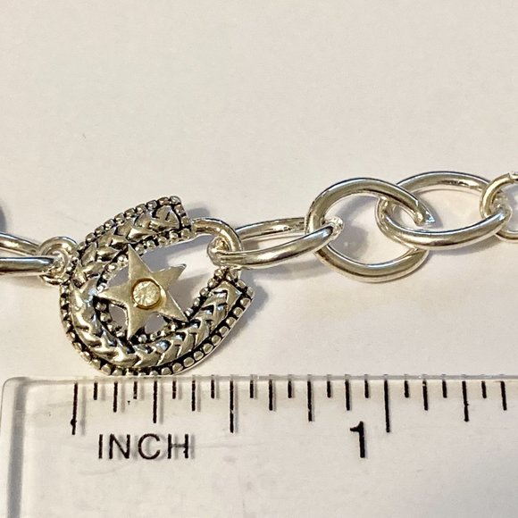 Vintage Horseshoe Steer Charm Bracelet Silver Plated Country Western Cowgirl 8" - Picture 11 of 11